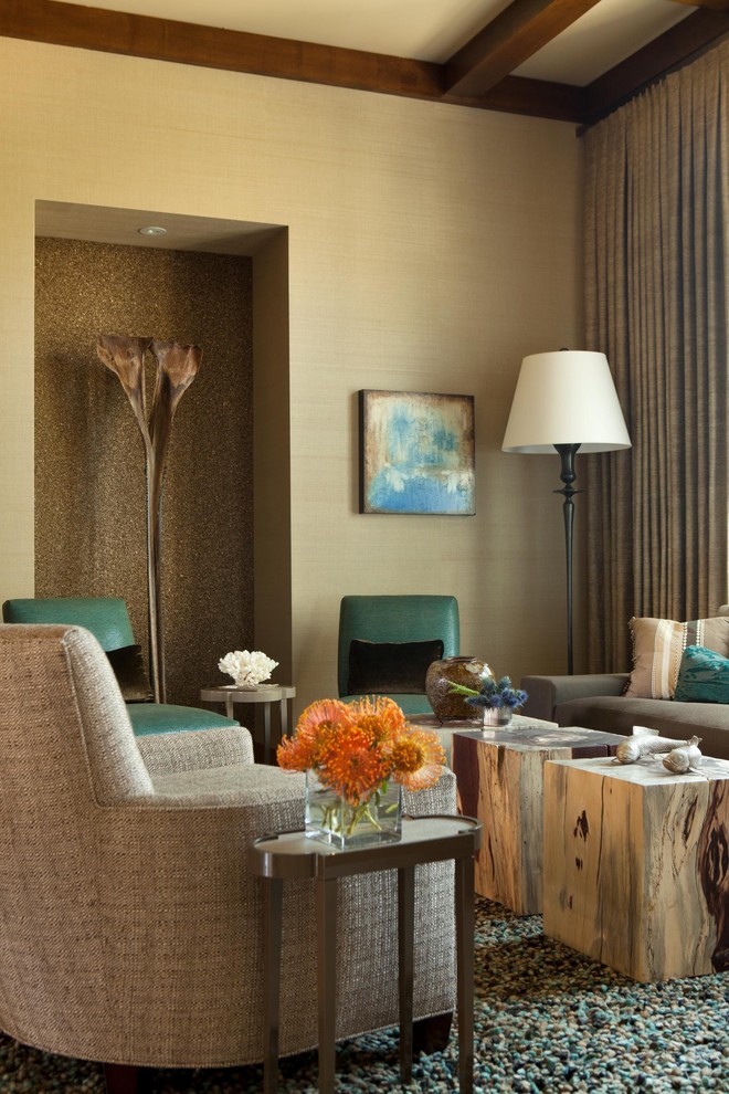 Example of a mid-sized trendy living room design in Orange County with beige walls