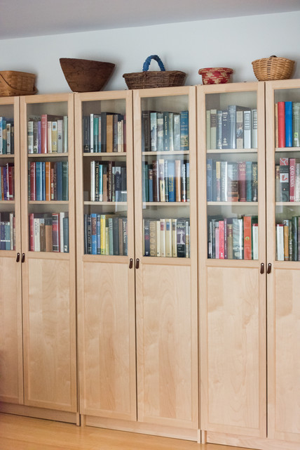 IKEA Hack: Leather Tab Pulls on BILLY Bookcase - Contemporary - Living Room  - Portland - by Walnut Studiolo | Houzz