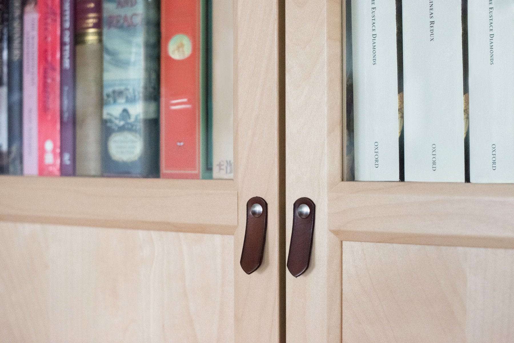 Ikea Leather Tab Pulls On Billy, Ikea Billy Bookcase Cherry Wood