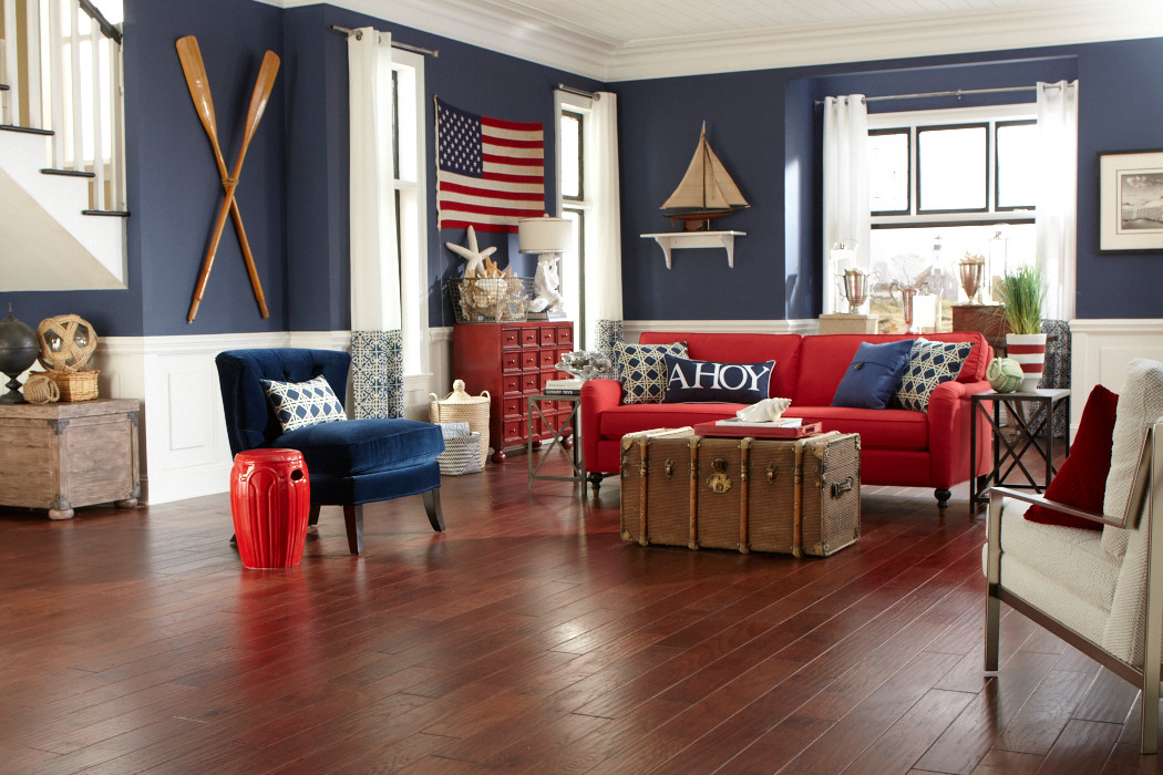 Nautical, Patriotic Living Room - Tradition Hickory Almond, Engineered  Hardwood - Beach Style - Living Room - Raleigh - by Impressions Flooring  Collection | Houzz