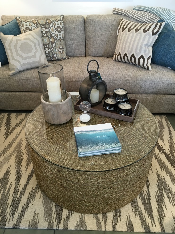 Example of a small beach style formal and enclosed carpeted living room design in Boston with white walls