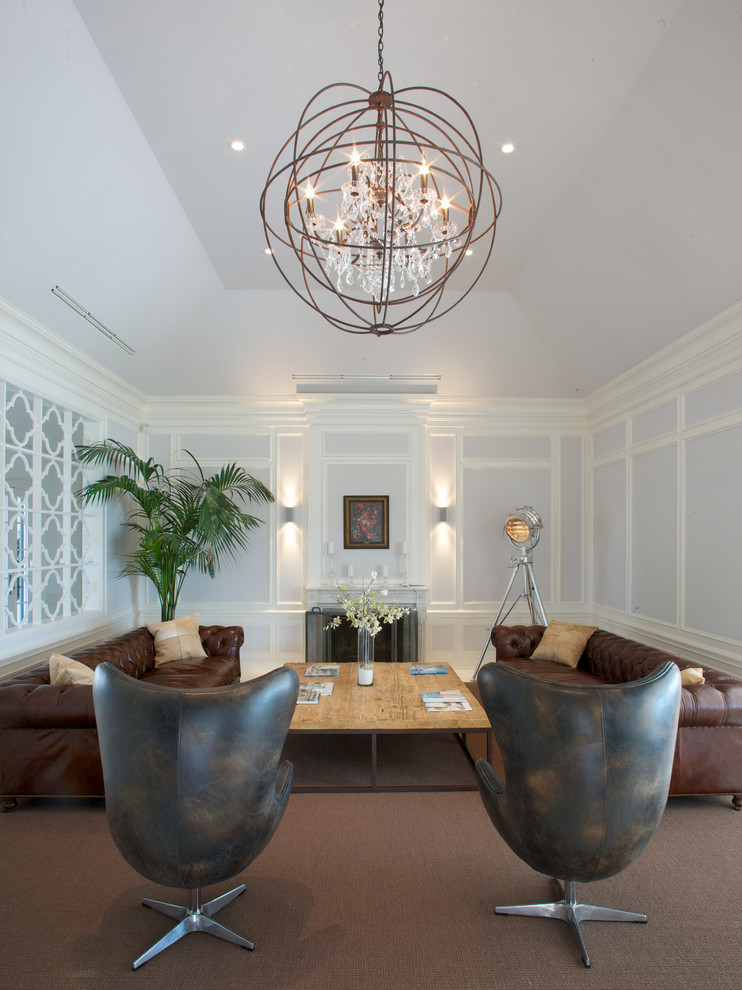 Inspiration for a contemporary living room remodel in Miami with blue walls