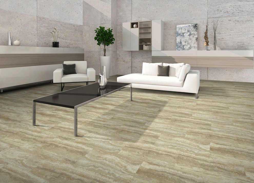 Urban living room in Other with vinyl flooring.