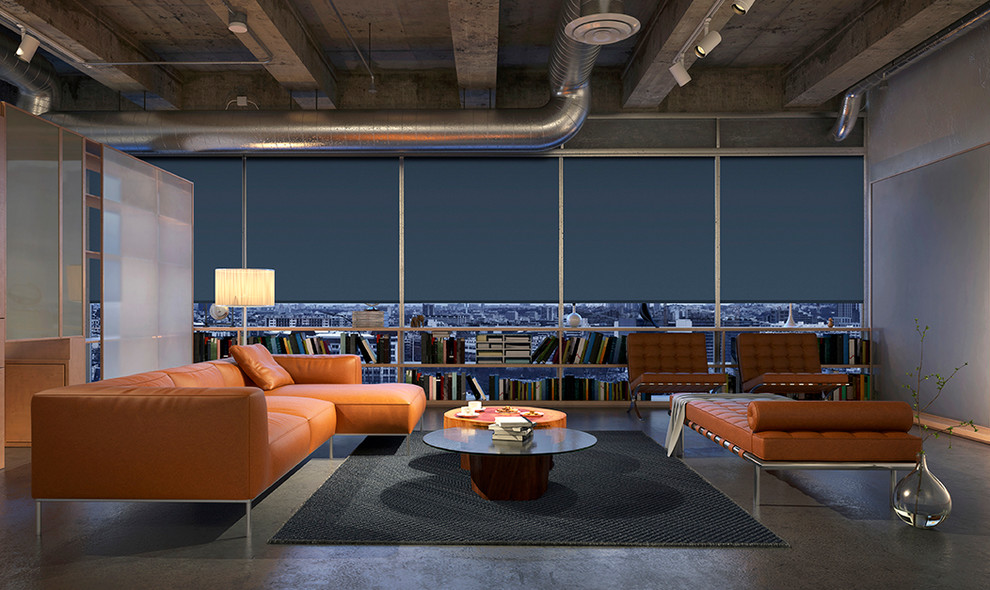 Свежая идея для дизайна: гостиная комната в стиле лофт с серыми стенами без камина, телевизора - отличное фото интерьера