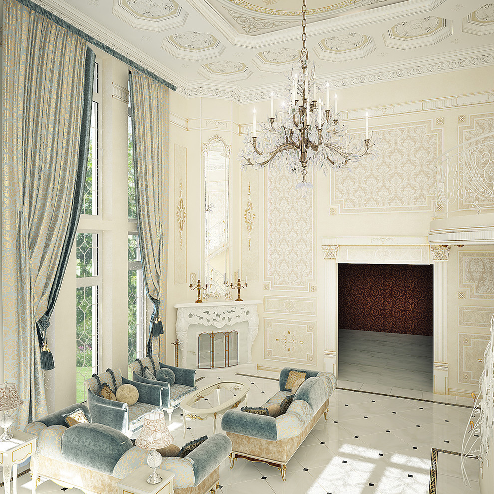 Esempio di un grande soggiorno classico con sala formale, pareti beige, camino ad angolo e nessuna TV