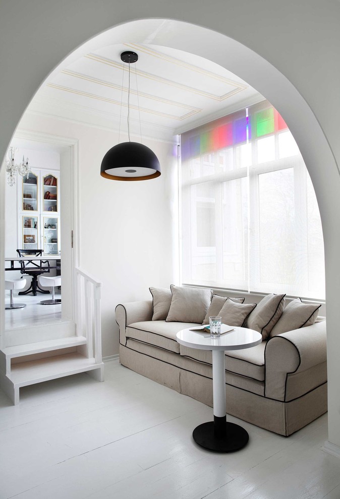 Inspiration for a contemporary formal painted wood floor living room remodel in Other