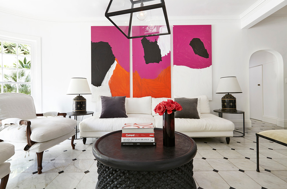 Inspiration for a contemporary formal and enclosed living room remodel in London with white walls, no fireplace and no tv