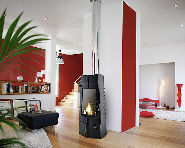 This is an example of a medium sized contemporary living room in Essex with a wood burning stove.