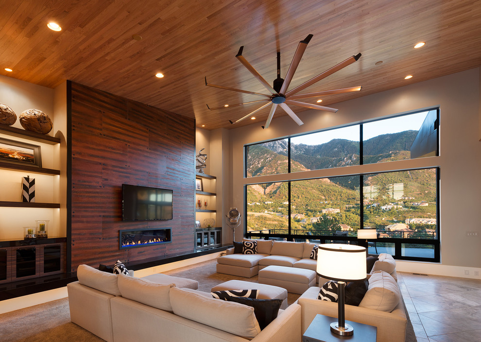 Trendy living room photo in Salt Lake City
