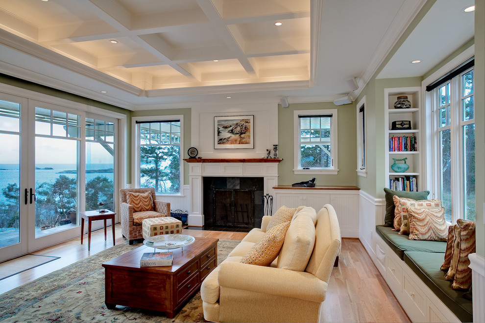Design ideas for a coastal living room in Seattle.