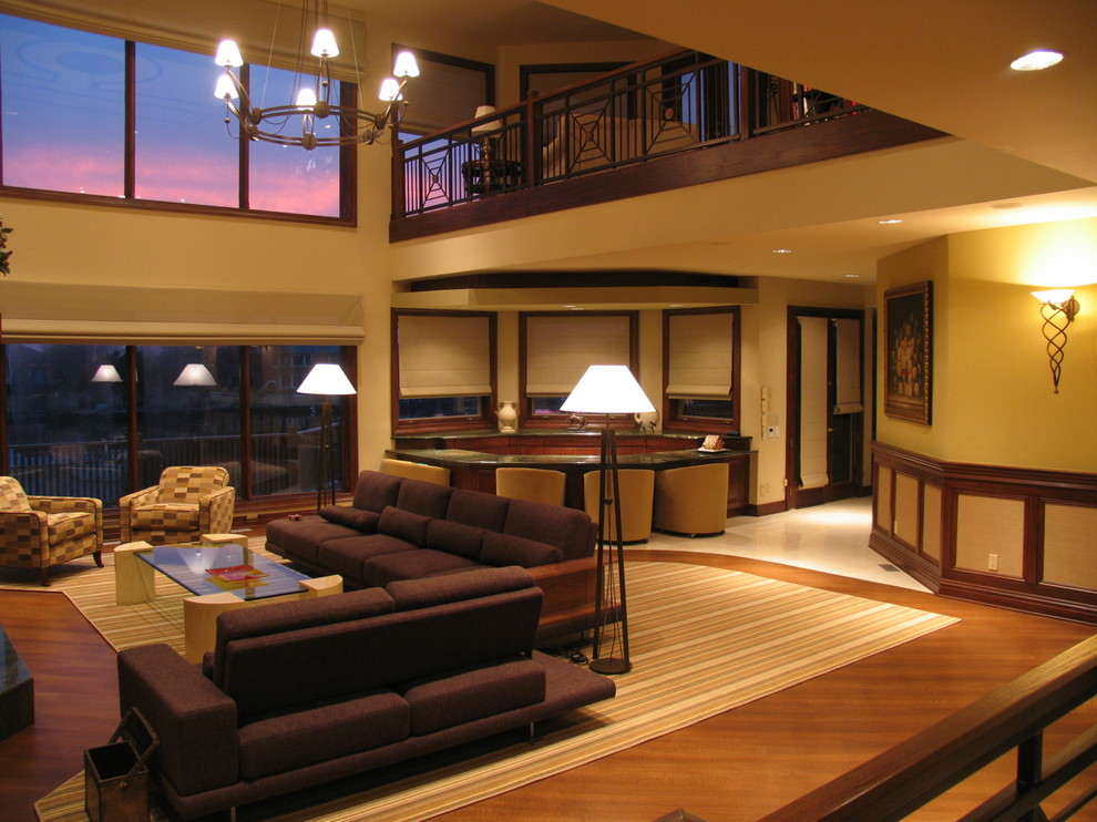 Example of a huge trendy open concept living room design in New York