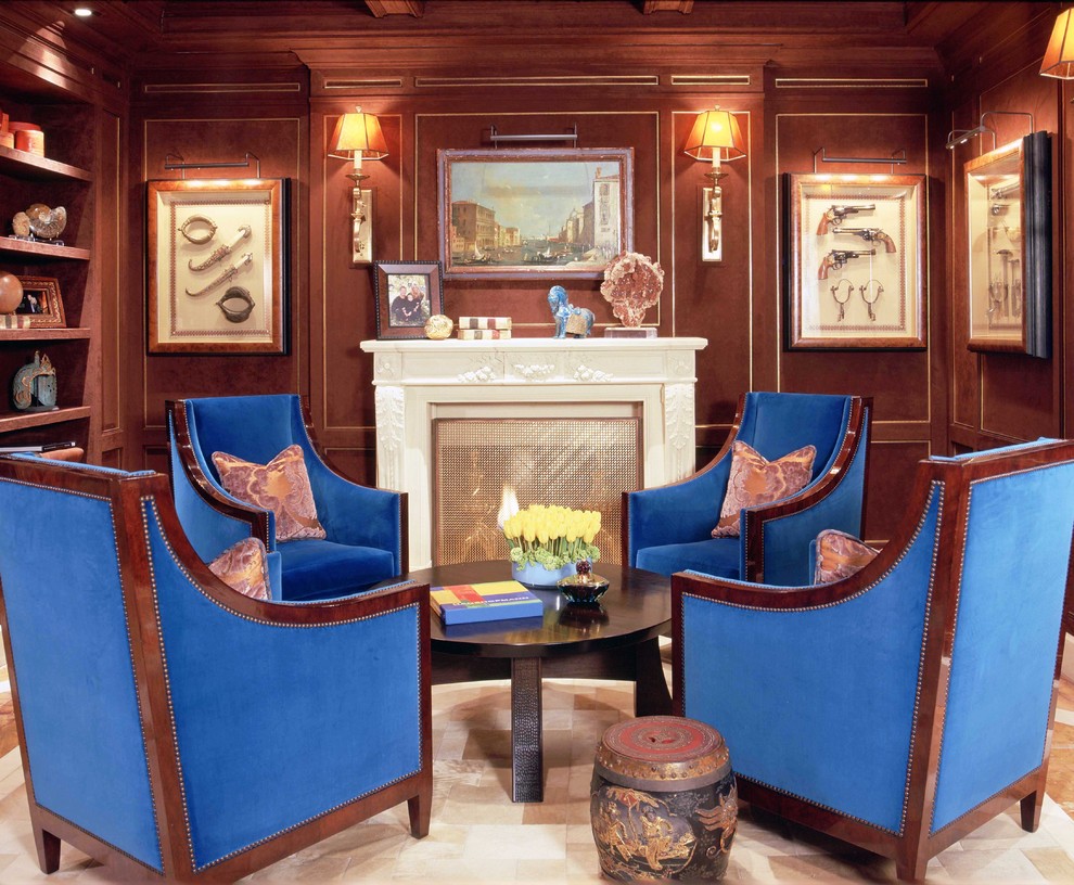 Example of a classic living room library design in Orange County