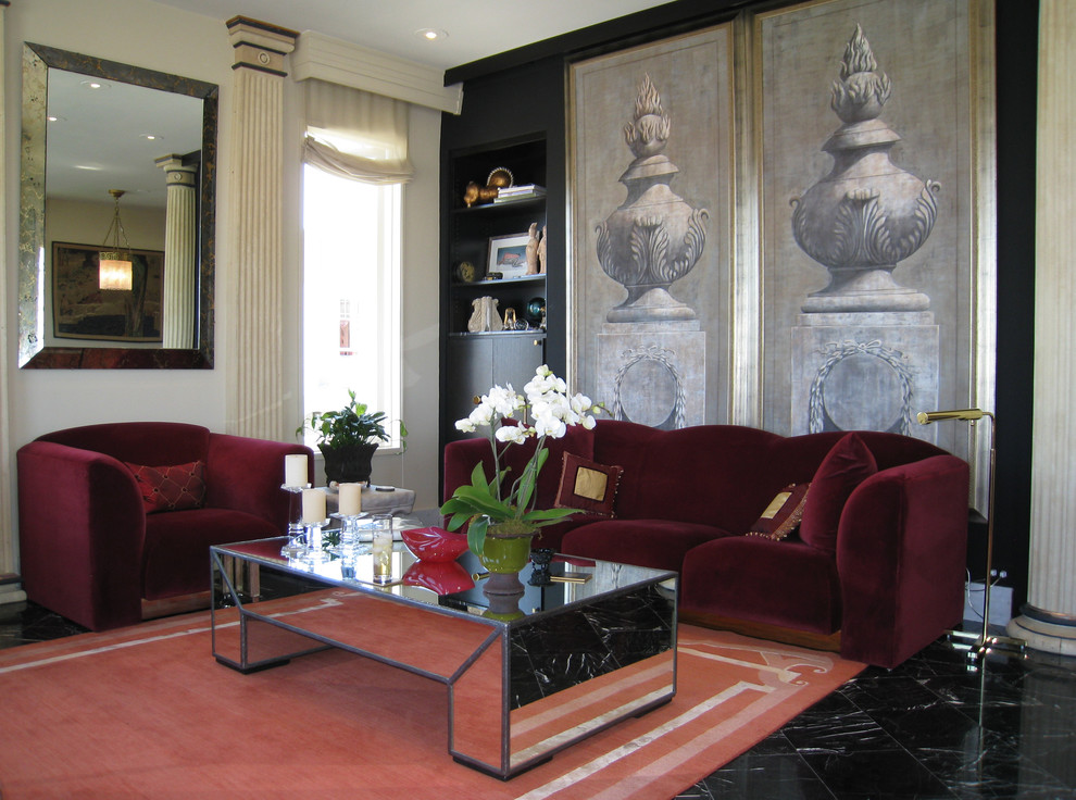 Living room - traditional formal living room idea in Other with black walls