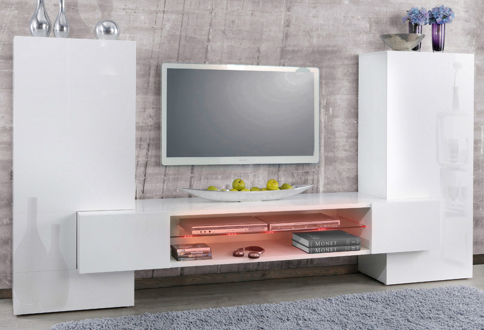 Italian TV Stand / Wall Unit AKORD White Gloss Modern Living Room