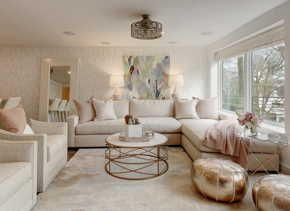 Inspiration for a transitional living room remodel in Austin with beige walls