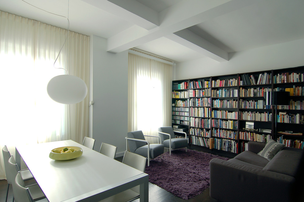 Photo of a small modern open plan living room in New York with a reading nook.