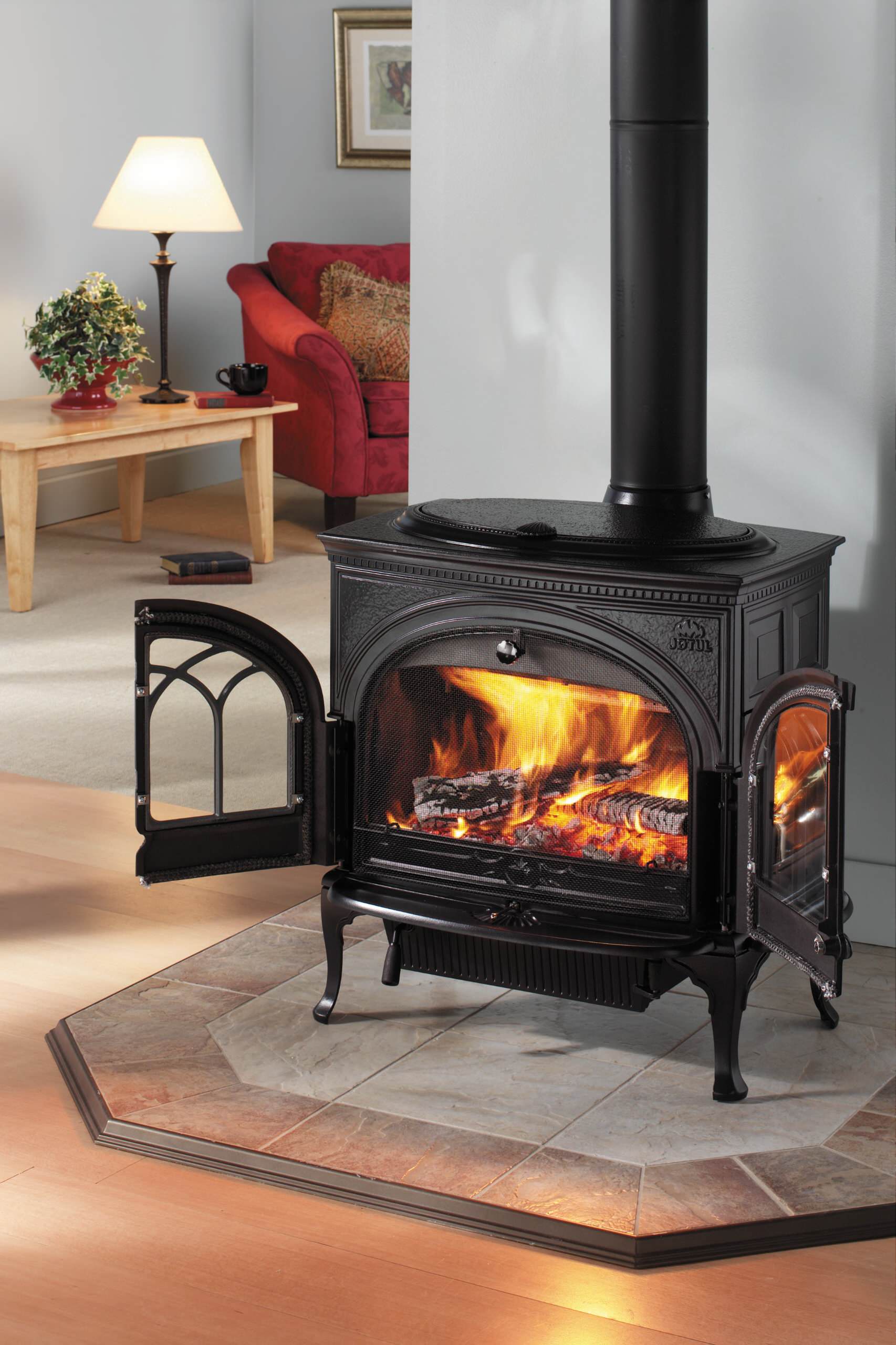 Image Of Square Cast Iron Woodburner Contemporary Log Wood Burning Stove  Fireplace Mantle With Orange Fire Flames Burning And Generating Heat To  Warm Up Room Instead Of Gas Boiler Central Heating Modern