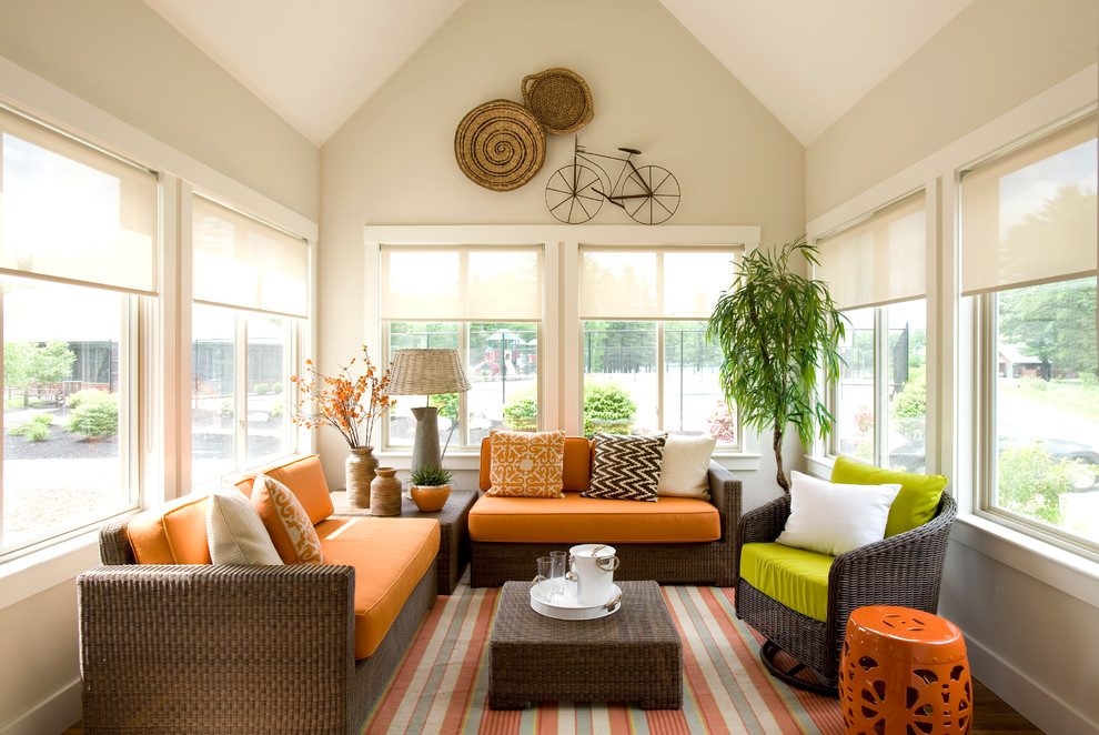 Inspiration for a small coastal enclosed living room remodel in Boston with beige walls