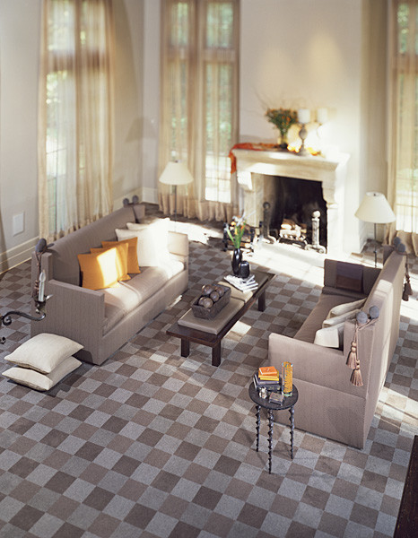 Design ideas for a classic living room in Boston with carpet.