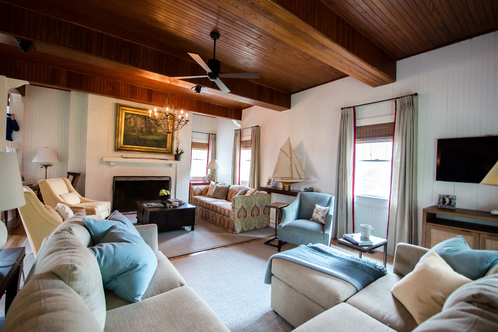 Photo of a coastal living room in Portland Maine.