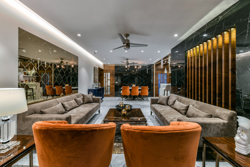 Example of a trendy living room design in Mumbai