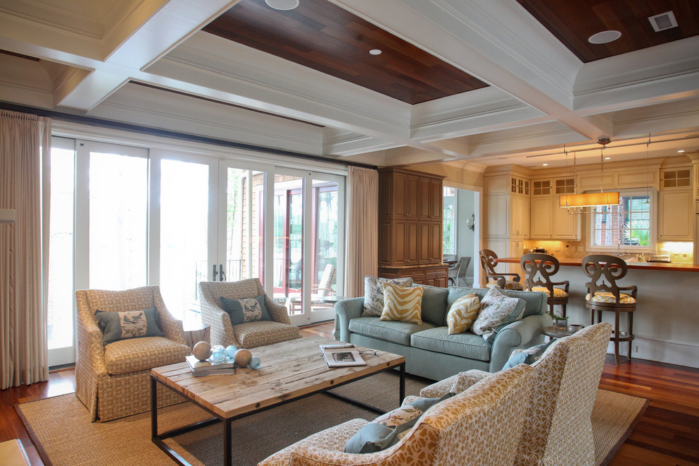 This is an example of a coastal living room in Charleston.