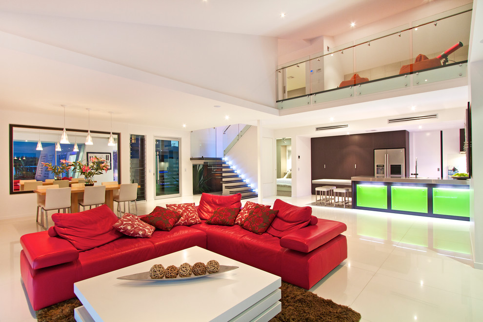 Living room - mid-sized modern open concept porcelain tile living room idea in Gold Coast - Tweed