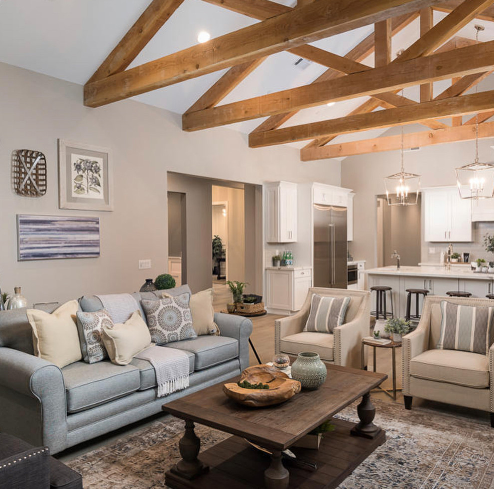 Living room - mid-sized traditional open concept dark wood floor and brown floor living room idea in San Francisco with beige walls