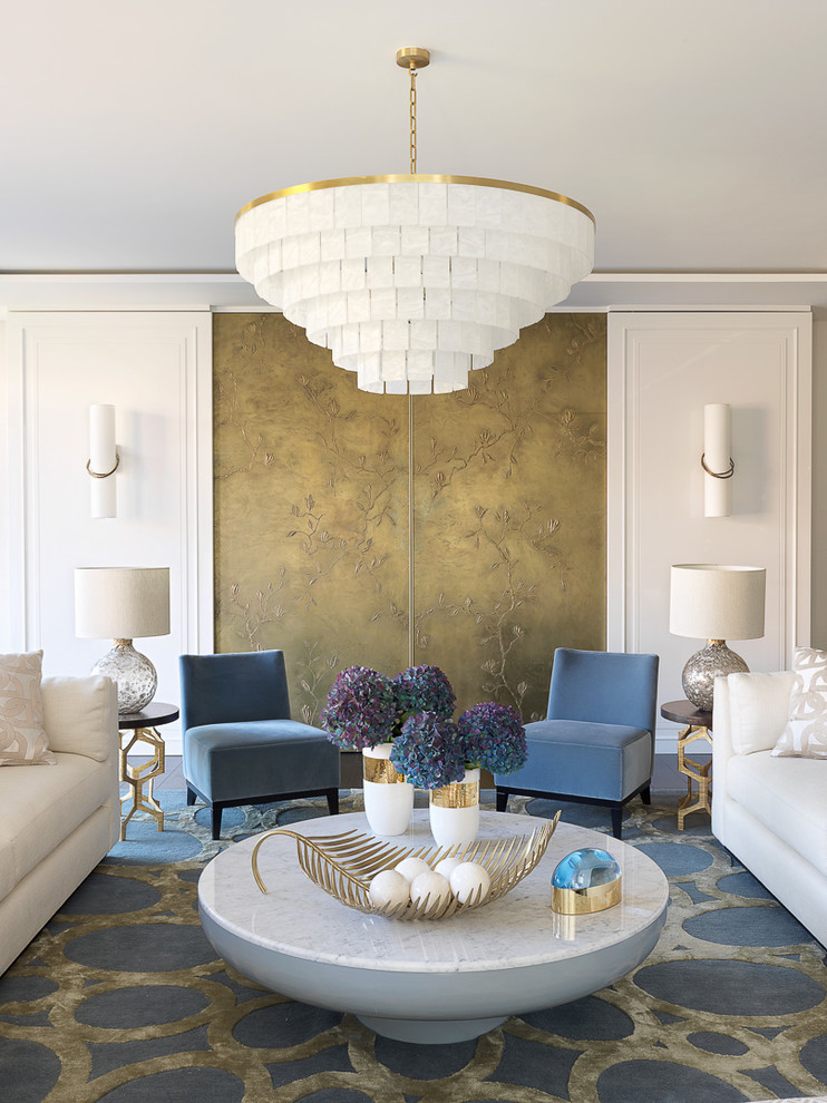 Свежая идея для дизайна: парадная гостиная комната:: освещение в современном стиле с разноцветными стенами без камина, телевизора - отличное фото интерьера