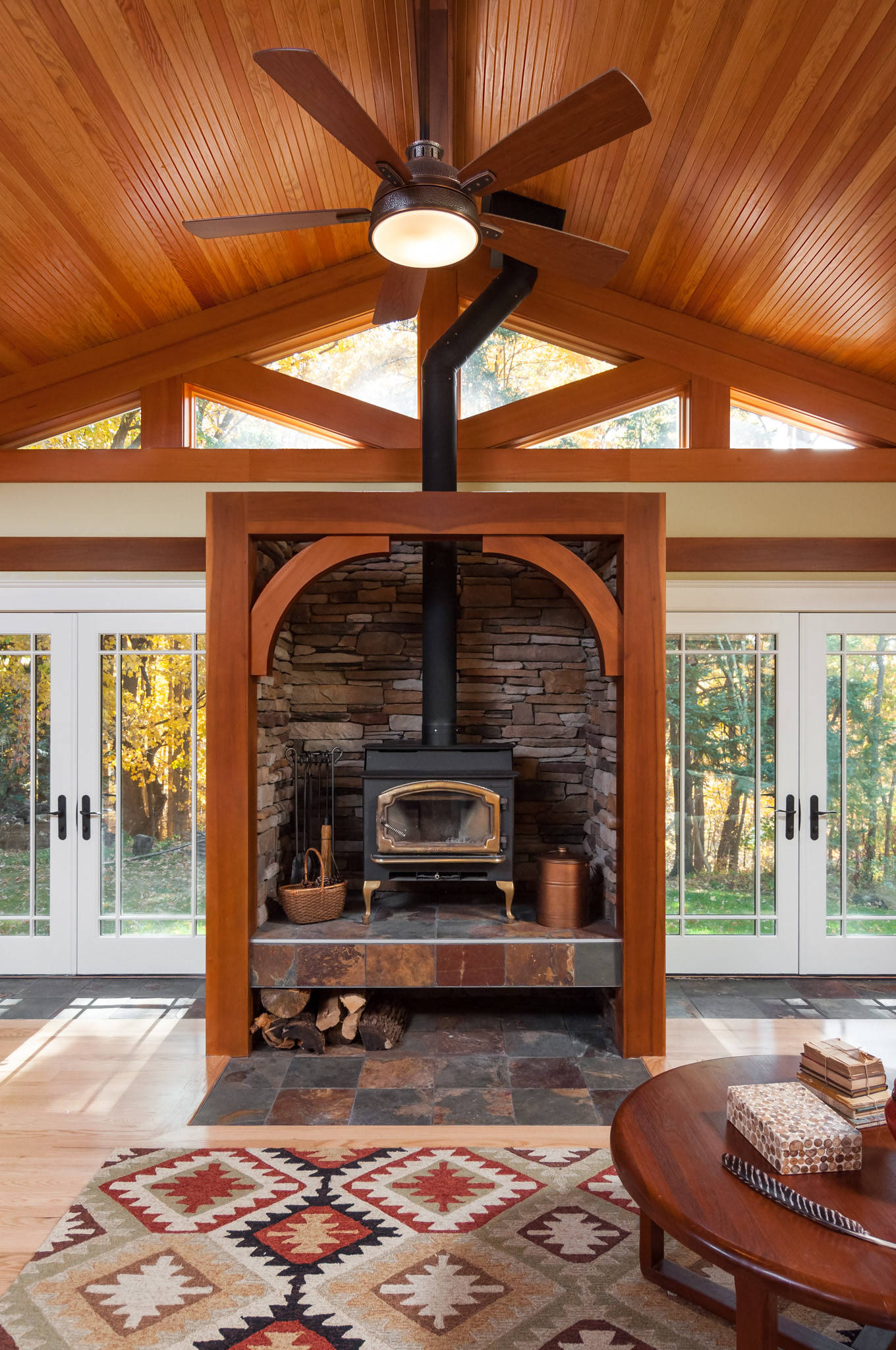 75 Craftsman Living Room with a Wood Stove Ideas You'll Love - October,  2023 | Houzz