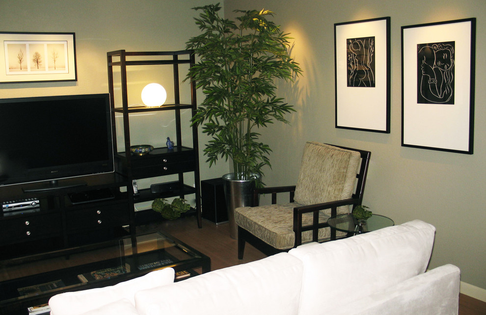 Foto di un piccolo soggiorno design aperto con pareti verdi