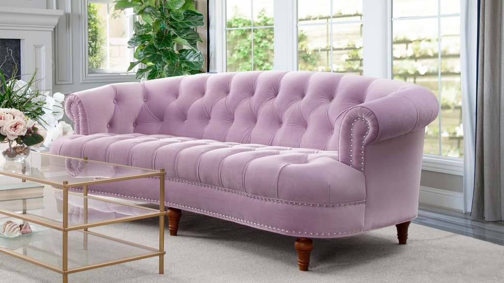 La Rosa Chesterfield Sofa, Lavender Transitional Living Room