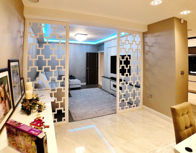 Lacquered Wooden Room Dividers and TV Media Stand Modern Living