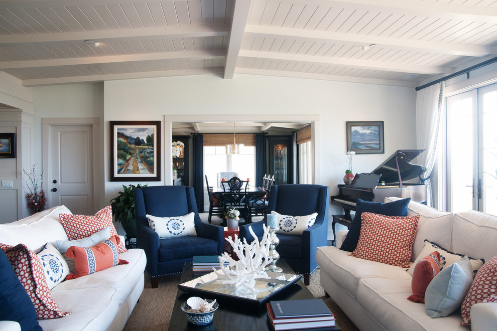 Living room - traditional living room idea in Los Angeles with a music area and white walls