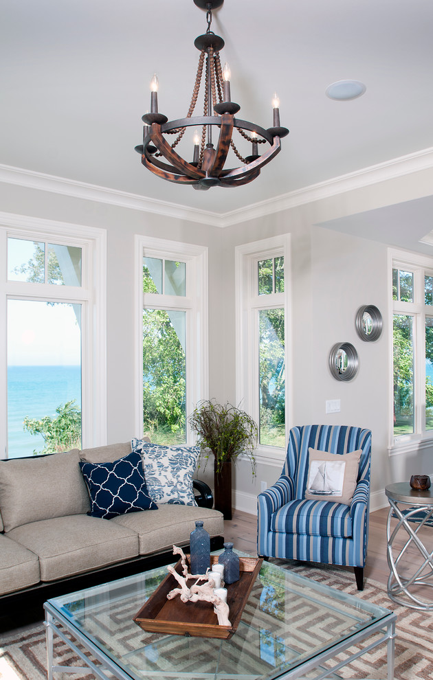 Beach style living room photo in Grand Rapids