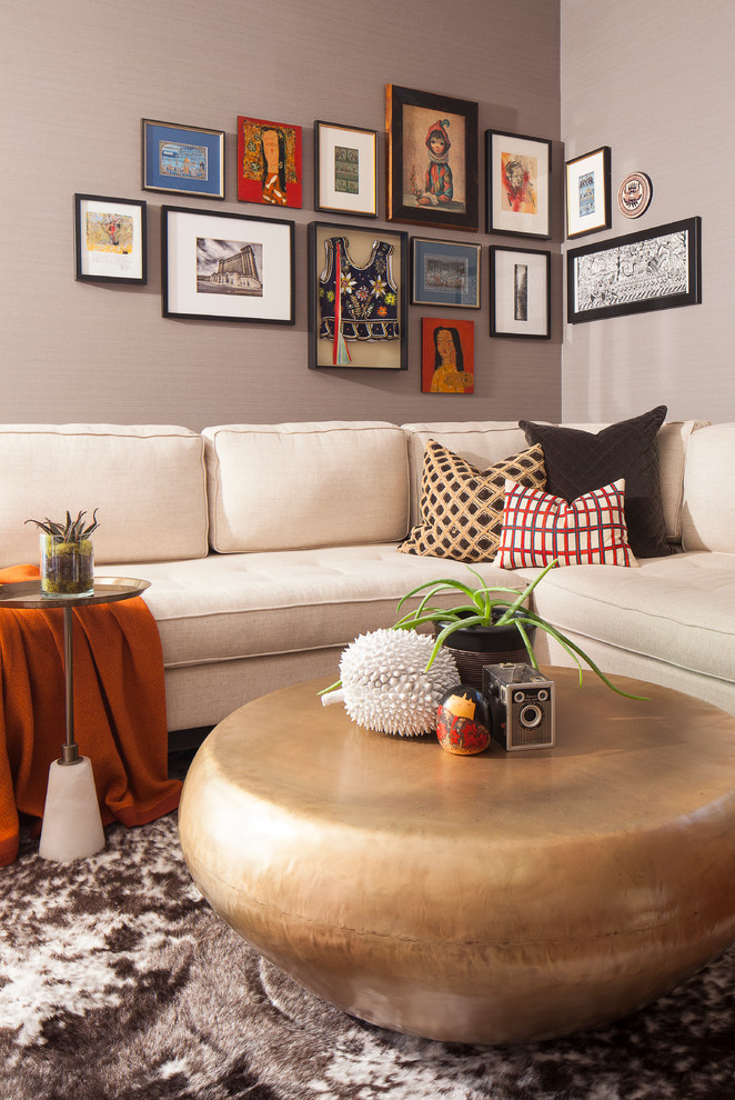 Свежая идея для дизайна: парадная гостиная комната в современном стиле с серыми стенами - отличное фото интерьера