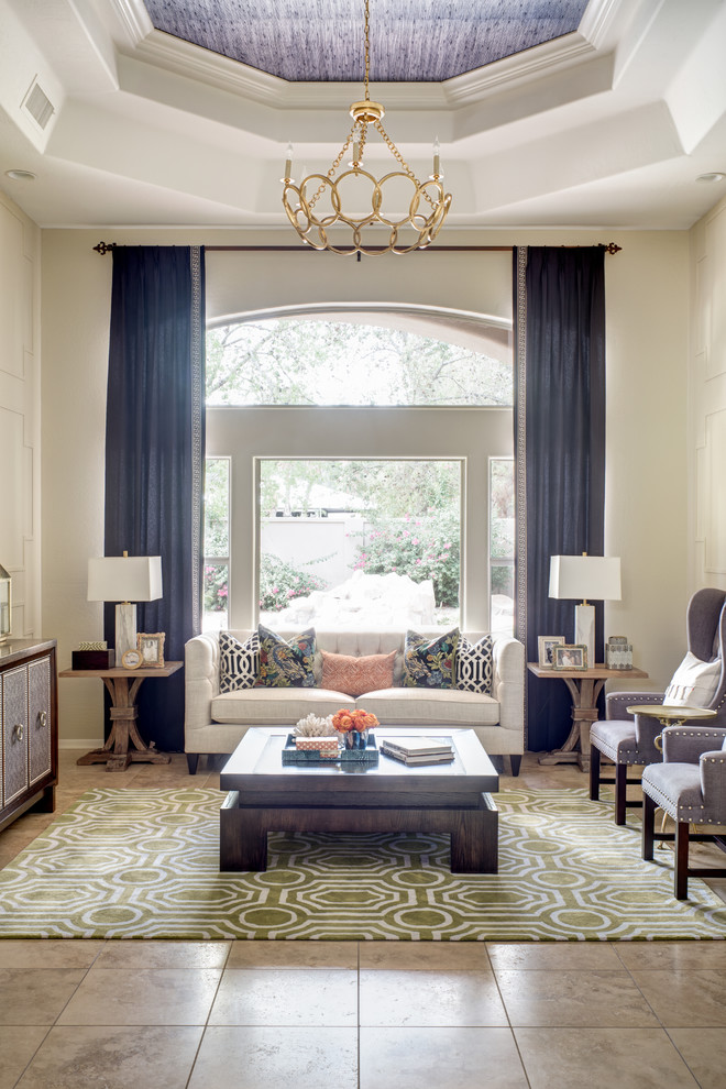 Inspiration for a transitional formal living room remodel in Phoenix with beige walls