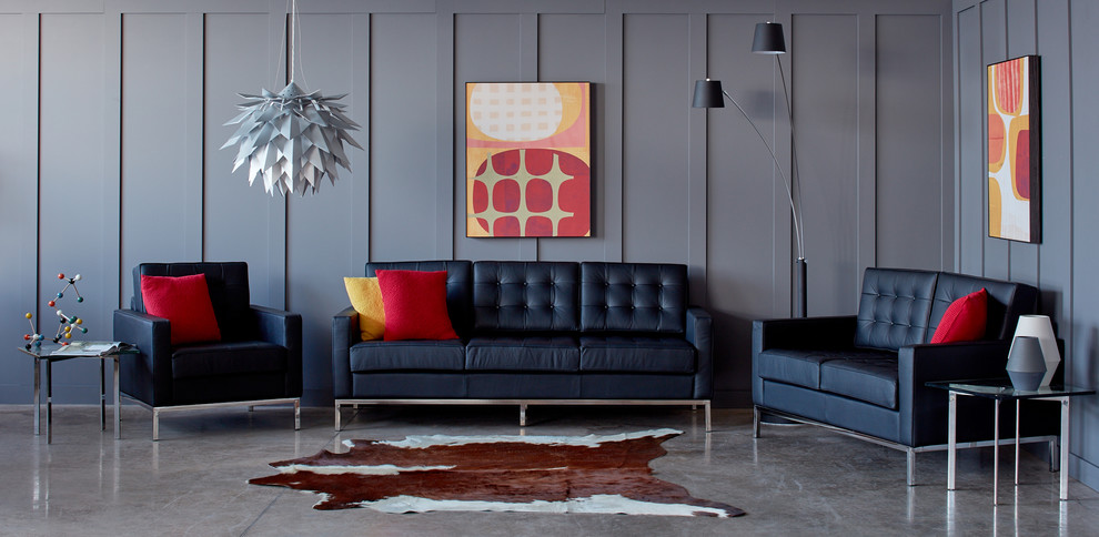 Ispirazione per un soggiorno contemporaneo con pareti grigie e pavimento in cemento