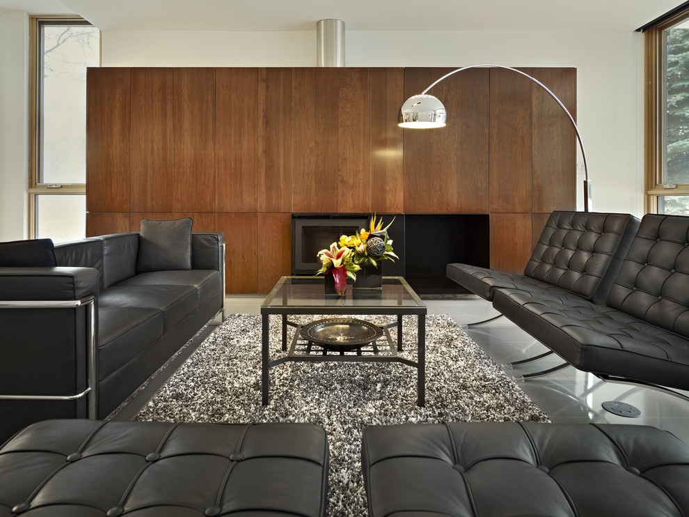 Ispirazione per un soggiorno minimalista con camino classico