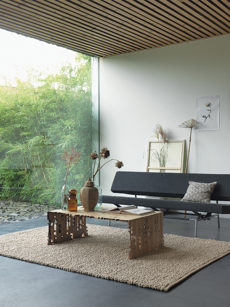 Idee per un soggiorno minimalista di medie dimensioni e chiuso con sala formale e pareti bianche