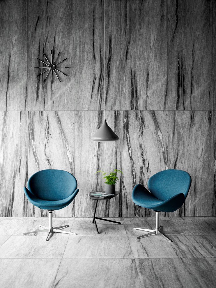 Esempio di un soggiorno design con pareti grigie e pavimento in marmo