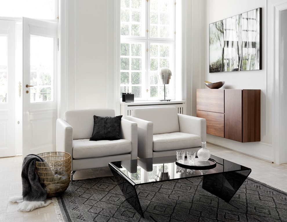 Idee per un piccolo soggiorno design chiuso con sala formale e pareti bianche