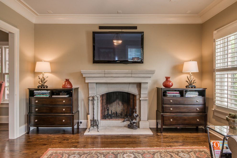 Limestone Living Room Fireplace - Traditional - Living Room - Nashville