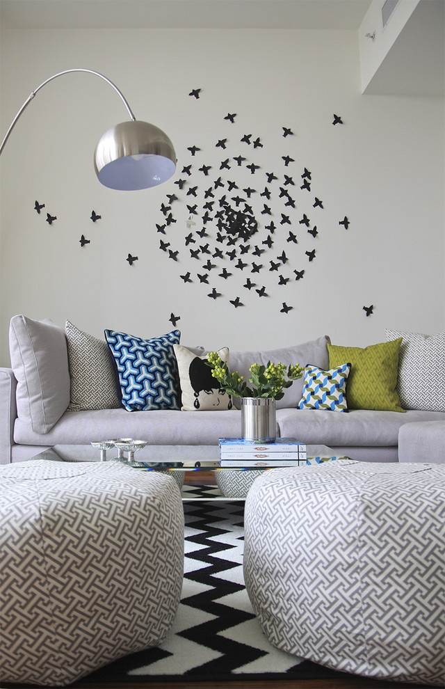 Contemporary living room in Nashville with white walls.