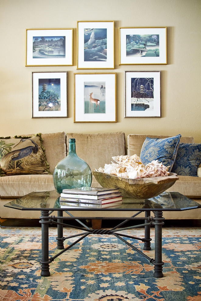 Transitional living room photo in Austin with beige walls