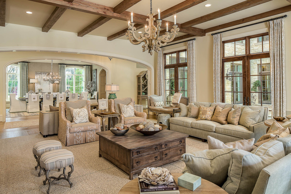 Photo of a large living room in Dallas with beige walls.