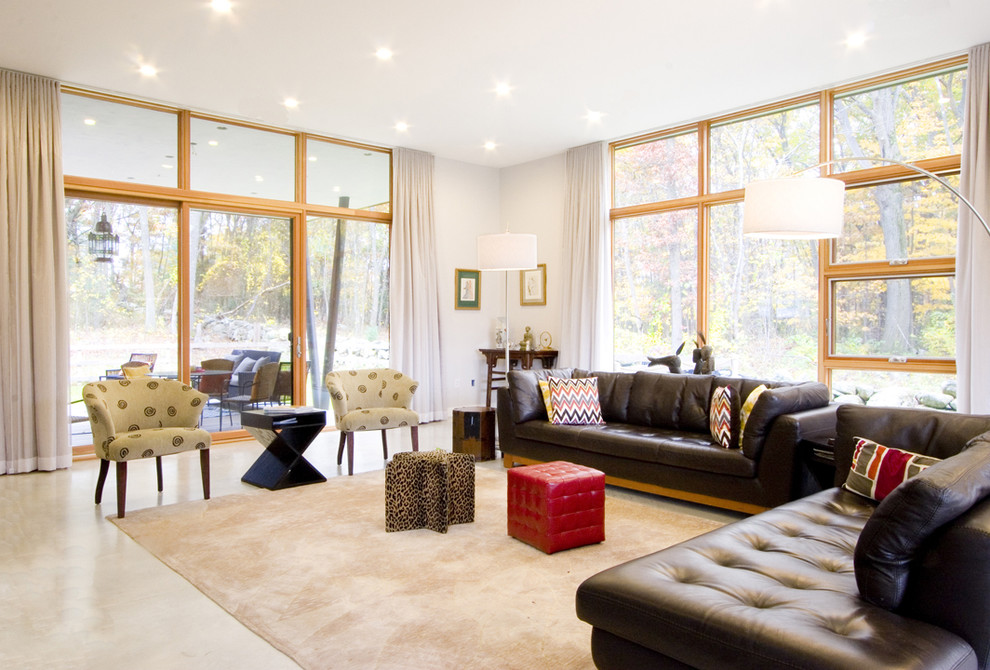 Example of a large minimalist living room design in Boston