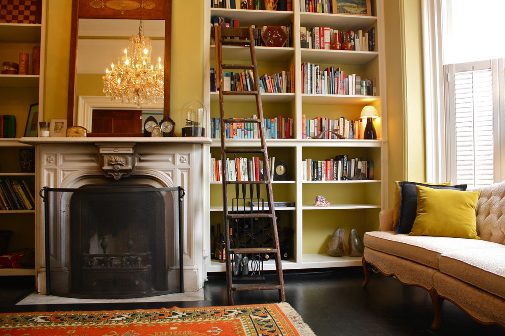 Example of an ornate living room library design in San Francisco