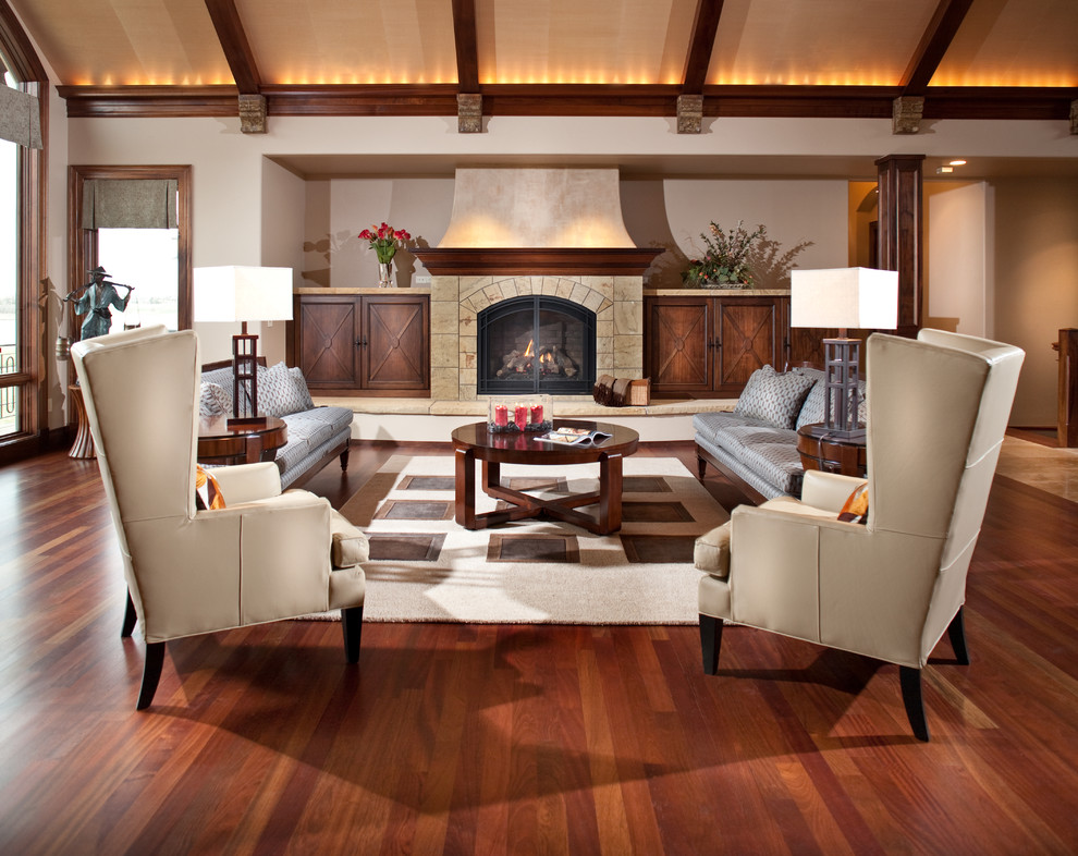 Photo of an expansive contemporary living room in Denver with a standard fireplace.