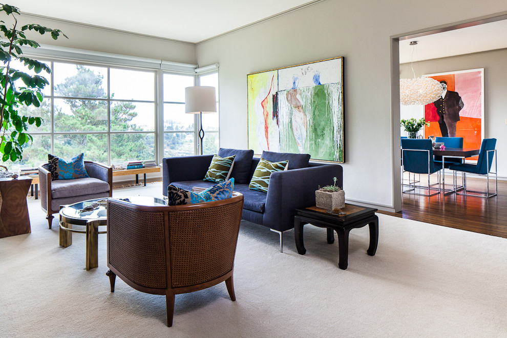 Inspiration for a contemporary living room in San Francisco with beige walls.